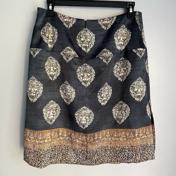 PAUW Amsterdam Silk Pleated Skirt Size 2 US 8 Blue Brown Baroque Pattern Luxury - Picture 2 of 12